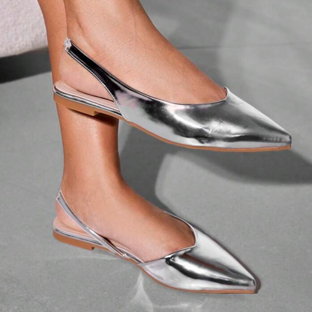 Silver Pointed Toe Flats - Picture 4 of 6